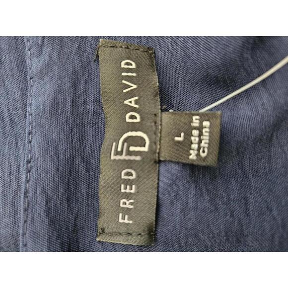 NWT Fred David Large Navy Blue collarless blouse - Picture 3 of 5